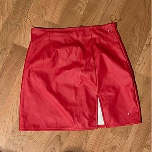 Red faux leather skirt
